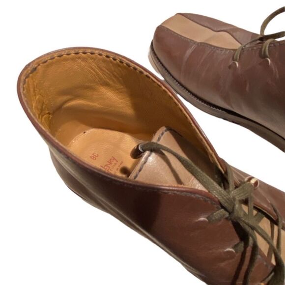 Vintage Henry Cuir for Barney’s New York Lace-up Brown 2-Tone Ankle Boots Sz 38 - Picture 7 of 12